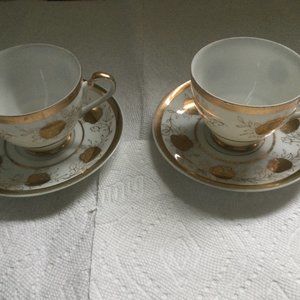 Japanese porcelain tea coffee cup saucer set of two gold